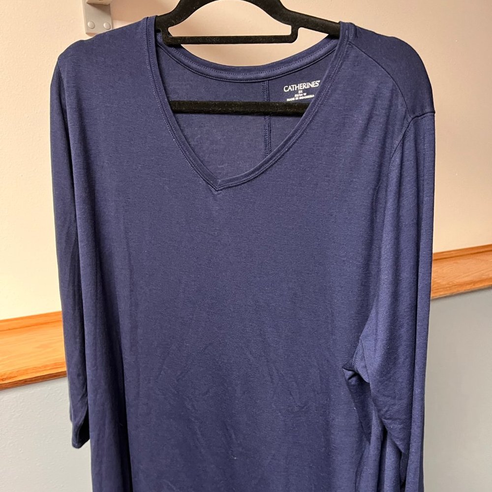 Plus Size Blue V-Neck Tunic